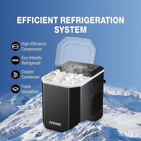 Ice Makers Countertop, Portable Ice Maker Machine with Self-Cleaning, 9 Bullet Ice Ready in 6 Mins, Handheld Ice Maker 26.5lbs 24Hrs with Ice Bags and Scoop Basket for Home Bar Camping RV(Black) in Saudi Arabia