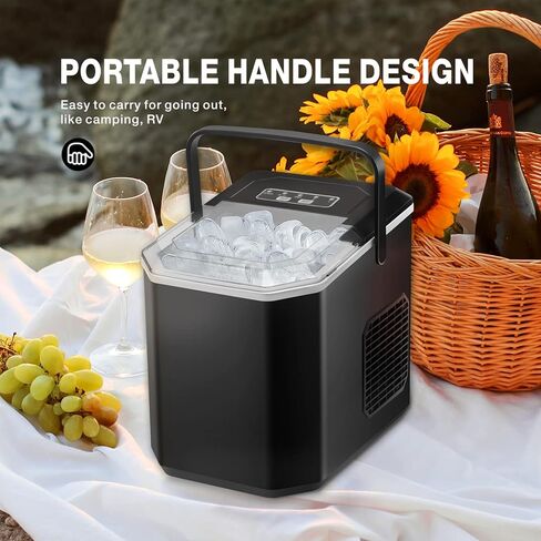 Ice Makers Countertop, Portable Ice Maker Machine with Self-Cleaning, 9 Bullet Ice Ready in 6 Mins, Handheld Ice Maker 26.5lbs 24Hrs with Ice Bags and Scoop Basket for Home Bar Camping RV(Black) in Saudi Arabia