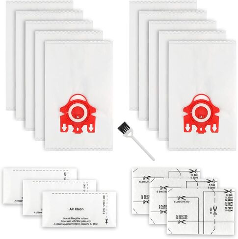 10 قطع من أكياس مكنسة كهربائية FJM تناسب مكنسة Miele Compact C1 Vacuum FJM Compact C1، Compact C2، S6000-S6999، S4000-S4999، S700، S500-S578 مع 3 مرشحات لحماية المحرك و3 مرشحات لتنظيف الهواء in Kuwait