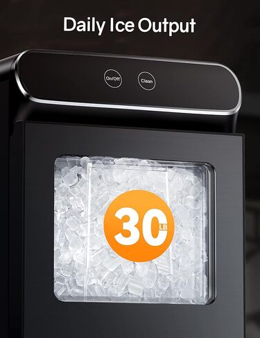 جهاز صنع الثلج على سطح الطاولة من Thereye، آلة صنع الثلج بالحصاة ذات التحميل الأمامي، 30 رطلًا في اليوم، طريقتان لإعادة تعبئة المياه، التنظيف الذاتي، آلة صنع الثلج بلمسة نهائية من الفولاذ المقاوم للصدأ لحفلات بار المنزل والمكتب in Kuwait