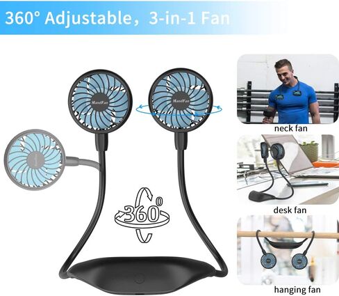 HandFan 10000mAh Portable Neck Fan Rechargeable, Wearable Personal Fans for Neck, Hands Free Necklace Fan Battery Operated, Neck Cooling Air Condition for Men Women Travel Hiking Cycling Outdoors in Kuwait