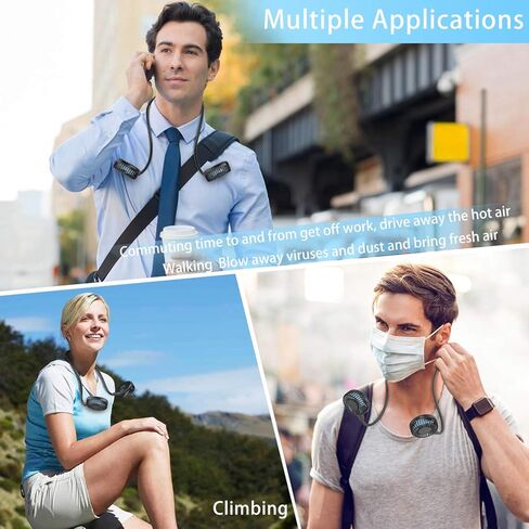 HandFan 10000mAh Portable Neck Fan Rechargeable, Wearable Personal Fans for Neck, Hands Free Necklace Fan Battery Operated, Neck Cooling Air Condition for Men Women Travel Hiking Cycling Outdoors in Kuwait