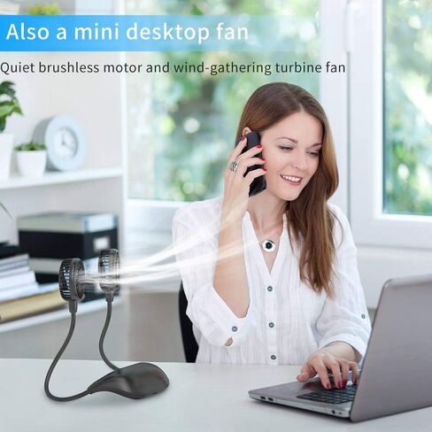HandFan 10000mAh Portable Neck Fan Rechargeable, Wearable Personal Fans for Neck, Hands Free Necklace Fan Battery Operated, Neck Cooling Air Condition for Men Women Travel Hiking Cycling Outdoors in Kuwait