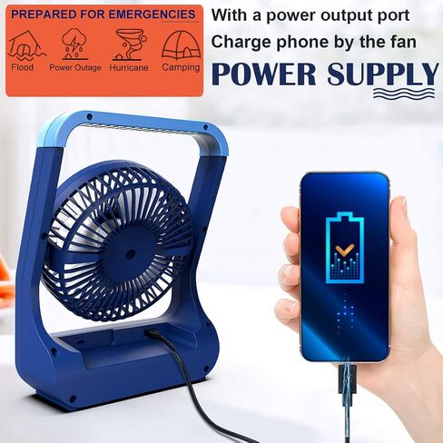 SLENPET 20000mAh Battery Powered Fan, Rechargeable Portable Fan, Camping Fan with 200 Working Hours, USB Port Power Supply, 3 Speeds Timer Off 350°Rotation Quiet Desk Fan for Travel, Bedroom, Office in Saudi Arabia