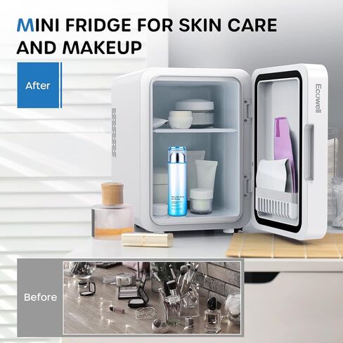 Ecowell WRE110 Mini Bedroom, 4L/6 Can Skincare Fridge with LED Mirror, AC/DC 12V Small Refrigerator for Skin Care Cosmetic Makeup Beauty Office Dorm Desk, White in Kuwait
