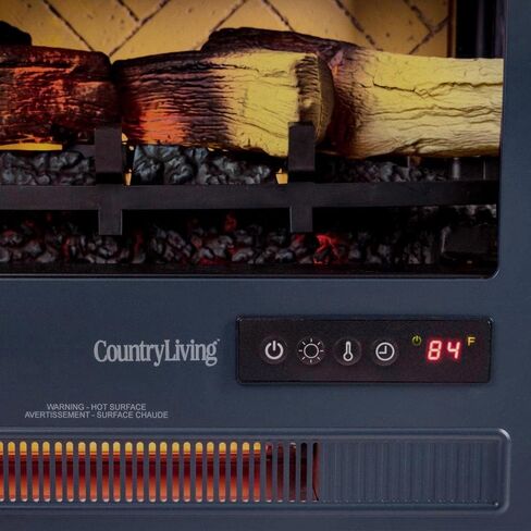كونتري ليفينج مدفأة كهربائية قائمة بذاتها تعمل بالأشعة تحت الحمراء باللون الكريمي | يوفر حرارة إضافية للمنطقة مع جهاز تحكم عن بعد، وألوان لهب متعددة، وتصميم معدني مع جذوع خشبية صناعية in Kuwait
