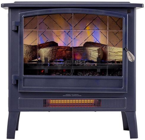 كونتري ليفينج مدفأة كهربائية قائمة بذاتها تعمل بالأشعة تحت الحمراء باللون الكريمي | يوفر حرارة إضافية للمنطقة مع جهاز تحكم عن بعد، وألوان لهب متعددة، وتصميم معدني مع جذوع خشبية صناعية in Kuwait