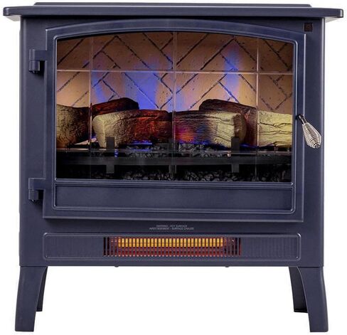 كونتري ليفينج مدفأة كهربائية قائمة بذاتها تعمل بالأشعة تحت الحمراء باللون الكريمي | يوفر حرارة إضافية للمنطقة مع جهاز تحكم عن بعد، وألوان لهب متعددة، وتصميم معدني مع جذوع خشبية صناعية in Kuwait