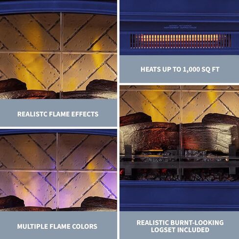 كونتري ليفينج مدفأة كهربائية قائمة بذاتها تعمل بالأشعة تحت الحمراء باللون الكريمي | يوفر حرارة إضافية للمنطقة مع جهاز تحكم عن بعد، وألوان لهب متعددة، وتصميم معدني مع جذوع خشبية صناعية in Kuwait