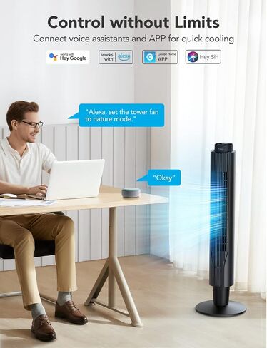 Govee Life 42 Inch Smart Tower Fan, 25ft/s WiFi Fan with Aromatherapy Diffuser and Temperature Sensor, Oscillating Fan with 8 Speeds 4 Modes, 24H Timer Fan Tower, 27dB Quiet Floor Fan for Bedroom in Kuwait
