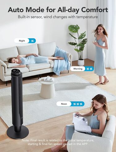 Govee Life 42 Inch Smart Tower Fan, 25ft/s WiFi Fan with Aromatherapy Diffuser and Temperature Sensor, Oscillating Fan with 8 Speeds 4 Modes, 24H Timer Fan Tower, 27dB Quiet Floor Fan for Bedroom in Kuwait