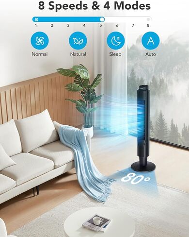 Govee Life 42 Inch Smart Tower Fan, 25ft/s WiFi Fan with Aromatherapy Diffuser and Temperature Sensor, Oscillating Fan with 8 Speeds 4 Modes, 24H Timer Fan Tower, 27dB Quiet Floor Fan for Bedroom in Kuwait