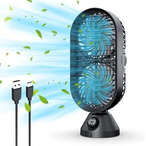 GAOYITK USB Desk Fan, 11 inch Small Portable Oscillating Table Fans with Dual Air Circulation, 120° Oscillation, Quiet Black Tabletop Tower Fan for Home, Office, Bedroom, Desktop, Sleep, Work in Kuwait