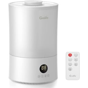 جريلايف جهاز ترطيب هواء لغرفة النوم الكبيرة، مرطب هواء بتعبئة علوية للاطفال والنباتات، مرطب هواء مع مرطب هواء، يعمل بالموجات فوق الصوتية، ضوء ليلي، ايقاف تلقائي، مؤقت، 4 لتر in Kuwait