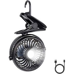 Camping Fan, Clip on Fan with LED Lights and Hook, 4 in 1 Camping accessories, Rechargeable 2600mAh Battery/USB Operated Personal Fan for Camping Hiking Baby Stroller Office Outdoor Travel in Kuwait