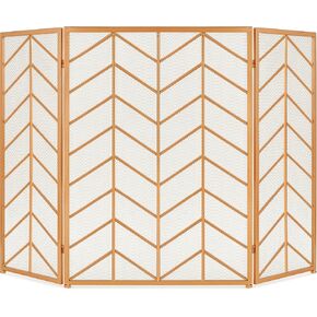Best Choice Products 52x31in 3 Panel Chevron Fireplace Screen, Mid Century Modern Wrought Iron Hand Crafted Fire Place Guard for Living Room Home Decor, Steel Mesh - Black