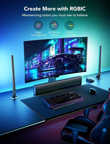 Govee RGBIC Gaming Light Bars H6047 with Smart Controller, 16.7 Inches Wi-Fi Smart LED Light Bars with Music Modes and 60+ Scene Modes Specially Built for Gamers, Works with Alexa & Google Assistant in Kuwait