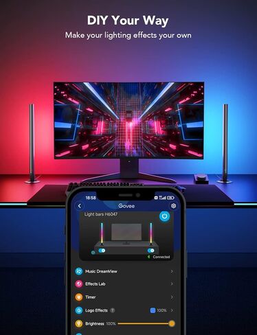 Govee RGBIC Gaming Light Bars H6047 with Smart Controller, 16.7 Inches Wi-Fi Smart LED Light Bars with Music Modes and 60+ Scene Modes Specially Built for Gamers, Works with Alexa & Google Assistant in Kuwait