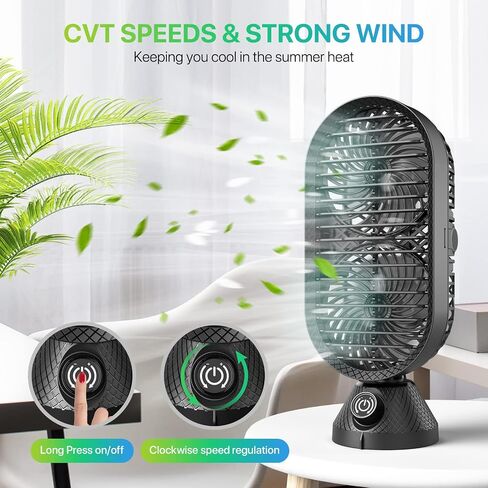 GAOYITK USB Desk Fan, 11 inch Small Portable Oscillating Table Fans with Dual Air Circulation, 120° Oscillation, Quiet Black Tabletop Tower Fan for Home, Office, Bedroom, Desktop, Sleep, Work in Kuwait