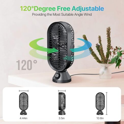 GAOYITK USB Desk Fan, 11 inch Small Portable Oscillating Table Fans with Dual Air Circulation, 120° Oscillation, Quiet Black Tabletop Tower Fan for Home, Office, Bedroom, Desktop, Sleep, Work in Kuwait