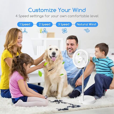Aigostar 8" Foldaway Portable Fan, 8000mAh Rechargeable Battery Operated Pedestal Fan for bedroom, 4 Speeds Adjustable Height, Fast Charging Power Bank Table Fan for Camping, Outdoor in Saudi Arabia