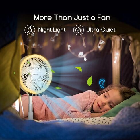 Aigostar 8" Foldaway Portable Fan, 8000mAh Rechargeable Battery Operated Pedestal Fan for bedroom, 4 Speeds Adjustable Height, Fast Charging Power Bank Table Fan for Camping, Outdoor in Saudi Arabia