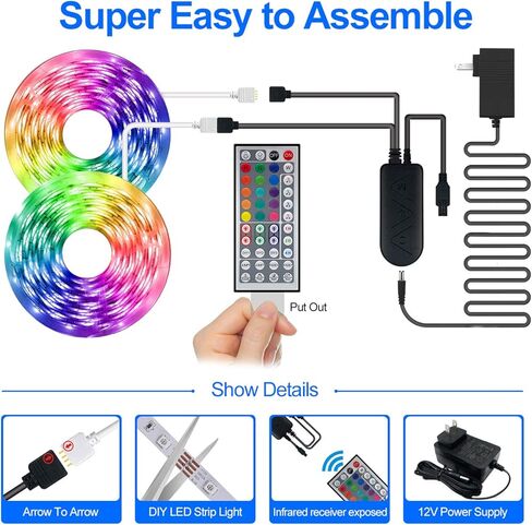 أضواء شريط LED - شرائط إضاءة LED بطول 100 قدم، أضواء شريط LED متغيرة الألوان لمزامنة الموسيقى، أضواء شريط LED بلوتوث مع جهاز تحكم عن بعد، 5050 شريط أضواء LED لغرفة النوم، المنزل والديكور (100 قدم) in Kuwait