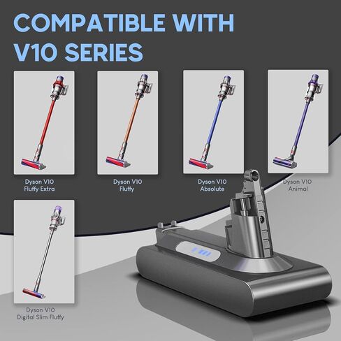 6000mAh Replacement for Dyson V10 Battery, 25.2V Li-ion Battery Compatible with Dyson Cyclone V10 Animal Absolute Fluffy SV12 (Not SV10 V12) Clean Cordless Stick Vacuum Cleaner - Filter & Brush in Saudi Arabia