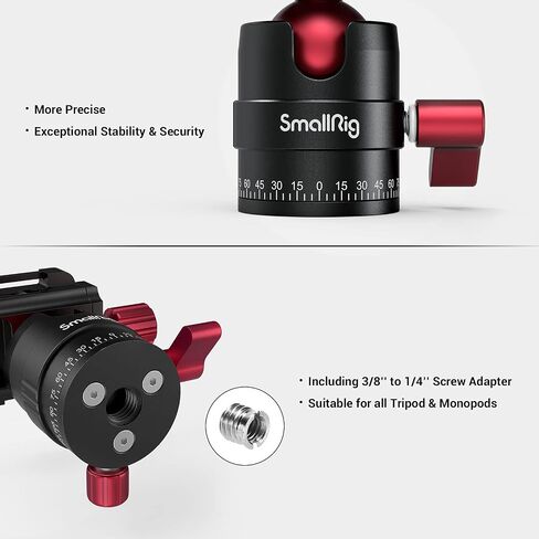 رأس كروي ثلاثي القوائم من SmallRig يدور 360 درجة برأس كروي بانورامي مع لوحة حذاء سريعة 1/4 بوصة، أقصى تحميل يصل إلى 5 كجم/ 11 رطل، لكاميرا الفيديو الرقمية ذات العدسة الأحادية العاكسة ذات الحامل ثلاثي القوائم - 3034 in Kuwait