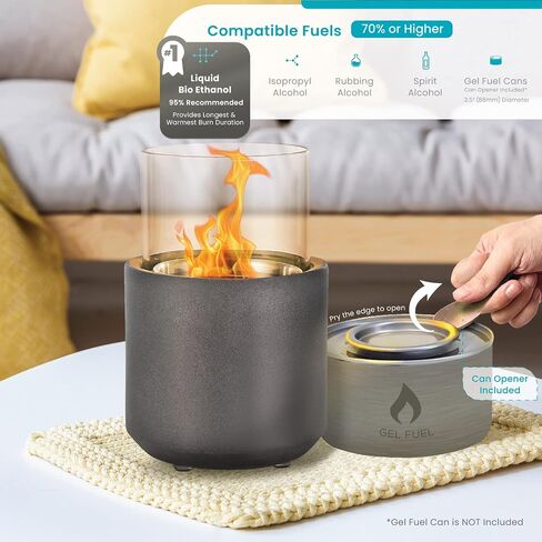 Home Zone Living Concrete Portable Tabletop Round 4.7" Mini Fire Pit Bowl, Wick Included, Indoor, Outdoor Use, Patio, Deck, Balcony Safe, Ethanol Alcohol, Smokeless, Long Burning, Fireplace, Soot Free in Saudi Arabia