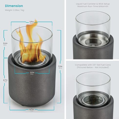 Home Zone Living Concrete Portable Tabletop Round 4.7" Mini Fire Pit Bowl, Wick Included, Indoor, Outdoor Use, Patio, Deck, Balcony Safe, Ethanol Alcohol, Smokeless, Long Burning, Fireplace, Soot Free in Saudi Arabia
