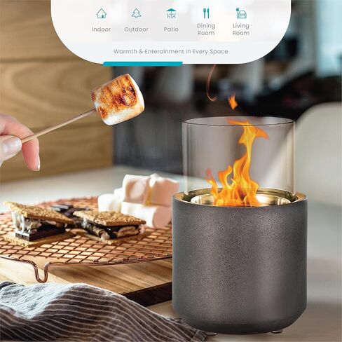 Home Zone Living Concrete Portable Tabletop Round 4.7" Mini Fire Pit Bowl, Wick Included, Indoor, Outdoor Use, Patio, Deck, Balcony Safe, Ethanol Alcohol, Smokeless, Long Burning, Fireplace, Soot Free in Saudi Arabia