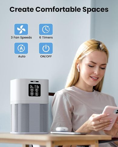 Air Purifier, Home Air Cleaner For Bedroom Large Room up to 600 sq.ft, VEWIOR H13 True HEPA Air Filter with Fragrance Sponge 6 Timer Settings Quiet Air Purifiers for Pets Dander Odor Dust Smoke Pollen in Kuwait