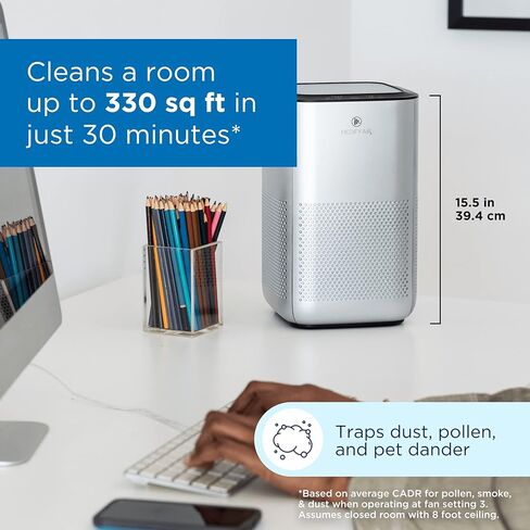 جهاز تنقية الهواء Medify Air MA-15 مع فلتر H13 True HEPA | تغطية 330 قدم مربع | للمواد المسببة للحساسية، ودخان حرائق الغابات، والغبار، والروائح، وحبوب اللقاح، ووبر الحيوانات الأليفة | إزالة هادئة بنسبة 99.7% إلى 0.1 ميكرون | فضي، عبوة واحدة in Kuwait
