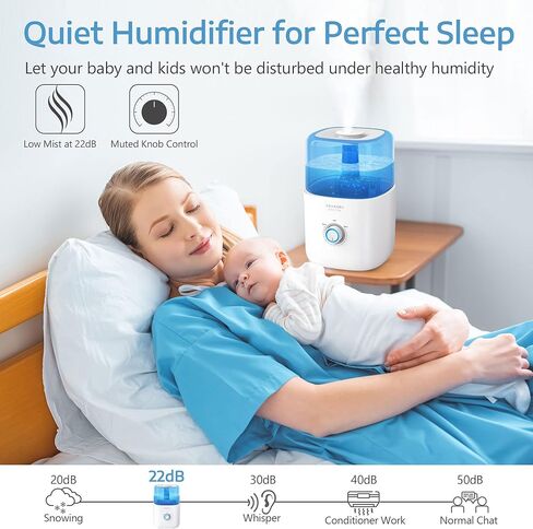 ASAKUKI Humidifiers for Bedroom, 3L Top Fill Cool Mist Humidifiers Ultrasonic Air Humidifier for Baby Kids Nursery Plants Quiet, Vaporizer Humidifier for Home with 360°Nozzle, Auto-Shut Off, White in Kuwait