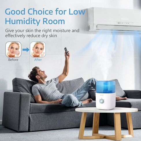 ASAKUKI Humidifiers for Bedroom, 3L Top Fill Cool Mist Humidifiers Ultrasonic Air Humidifier for Baby Kids Nursery Plants Quiet, Vaporizer Humidifier for Home with 360°Nozzle, Auto-Shut Off, White in Kuwait