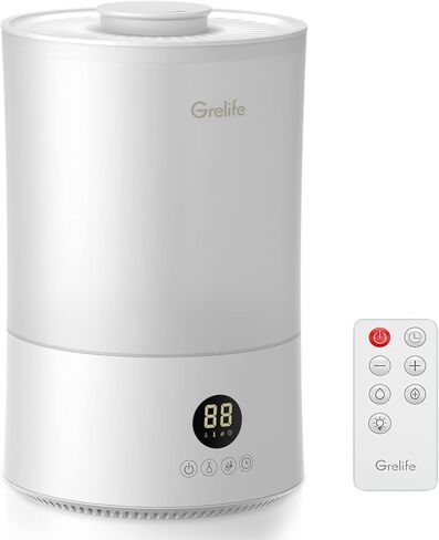 جريلايف جهاز ترطيب هواء لغرفة النوم الكبيرة، مرطب هواء بتعبئة علوية للاطفال والنباتات، مرطب هواء مع مرطب هواء، يعمل بالموجات فوق الصوتية، ضوء ليلي، ايقاف تلقائي، مؤقت، 4 لتر in Kuwait