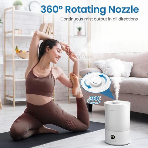 جريلايف جهاز ترطيب هواء لغرفة النوم الكبيرة، مرطب هواء بتعبئة علوية للاطفال والنباتات، مرطب هواء مع مرطب هواء، يعمل بالموجات فوق الصوتية، ضوء ليلي، ايقاف تلقائي، مؤقت، 4 لتر in Kuwait