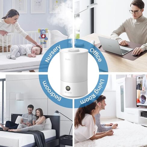 جريلايف جهاز ترطيب هواء لغرفة النوم الكبيرة، مرطب هواء بتعبئة علوية للاطفال والنباتات، مرطب هواء مع مرطب هواء، يعمل بالموجات فوق الصوتية، ضوء ليلي، ايقاف تلقائي، مؤقت، 4 لتر in Kuwait