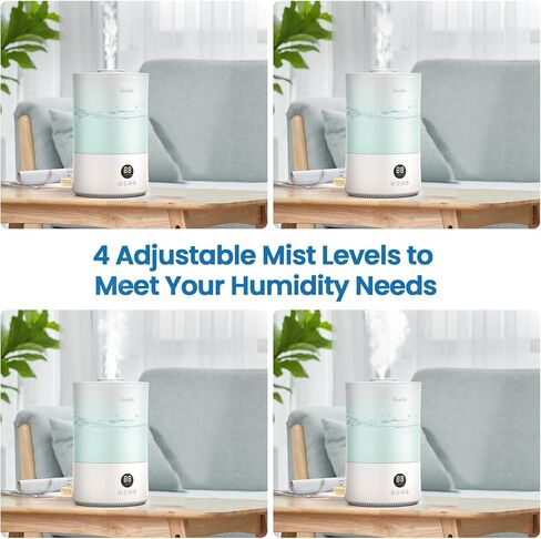 جريلايف جهاز ترطيب هواء لغرفة النوم الكبيرة، مرطب هواء بتعبئة علوية للاطفال والنباتات، مرطب هواء مع مرطب هواء، يعمل بالموجات فوق الصوتية، ضوء ليلي، ايقاف تلقائي، مؤقت، 4 لتر in Kuwait