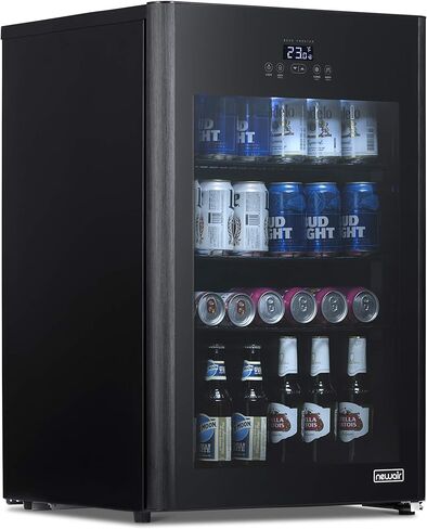 NewAir NBF125BK00 ثلاجة ومبرد البيرة مع باب زجاجي، سعة 125 علبة ثلاجة بيرة قائمة بذاتها باللون الأسود - باردة حتى 23 فهرنهايت مع البيرة والمشروبات فاترة في ساعة واحدة in Kuwait