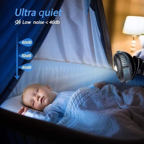 Camping Fan, Clip on Fan with LED Lights and Hook, 4 in 1 Camping accessories, Rechargeable 2600mAh Battery/USB Operated Personal Fan for Camping Hiking Baby Stroller Office Outdoor Travel in Kuwait