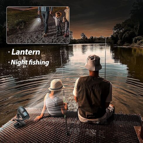 Camping Fan, Clip on Fan with LED Lights and Hook, 4 in 1 Camping accessories, Rechargeable 2600mAh Battery/USB Operated Personal Fan for Camping Hiking Baby Stroller Office Outdoor Travel in Kuwait