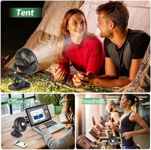 Camping Fan, Clip on Fan with LED Lights and Hook, 4 in 1 Camping accessories, Rechargeable 2600mAh Battery/USB Operated Personal Fan for Camping Hiking Baby Stroller Office Outdoor Travel in Kuwait
