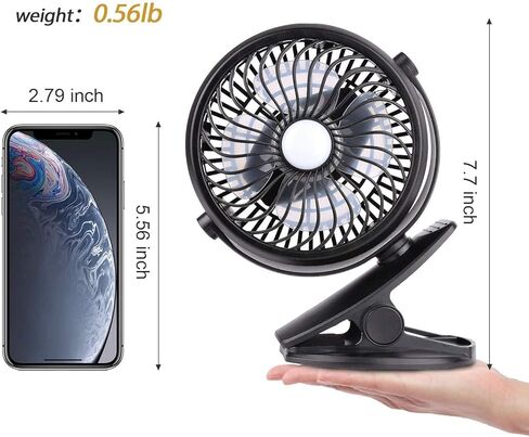 Camping Fan, Clip on Fan with LED Lights and Hook, 4 in 1 Camping accessories, Rechargeable 2600mAh Battery/USB Operated Personal Fan for Camping Hiking Baby Stroller Office Outdoor Travel in Kuwait