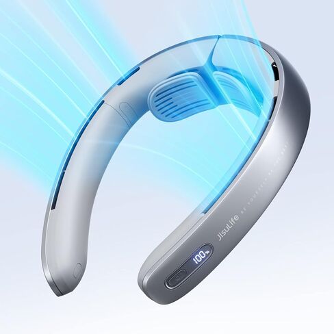 JISULIFE Portable Neck Fan Pro, 100 Speeds Bladeless Fan, Stepless Knob, LED Display, 5000mAh Rechargeable Personal Fan, Mini Hands Free, USB Battery Operated Wearable Fan-Blue in Saudi Arabia