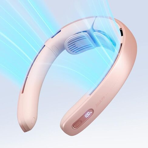 JISULIFE Portable Neck Fan Pro, 100 Speeds Bladeless Fan, Stepless Knob, LED Display, 5000mAh Rechargeable Personal Fan, Mini Hands Free, USB Battery Operated Wearable Fan-Blue in Saudi Arabia
