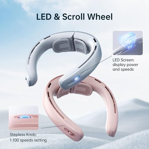 JISULIFE Portable Neck Fan Pro, 100 Speeds Bladeless Fan, Stepless Knob, LED Display, 5000mAh Rechargeable Personal Fan, Mini Hands Free, USB Battery Operated Wearable Fan-Blue in Saudi Arabia