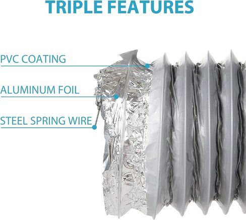 Dryer Vent Hose 16 ft 3 Inch Dryer Duct Flexible Dryer Hose Vent Kit Aluminum Foil Ducting with 2 Stainless Steel Worm Clamp for HVAC Ventilation, Fan Filter and Grow Tent in Saudi Arabia