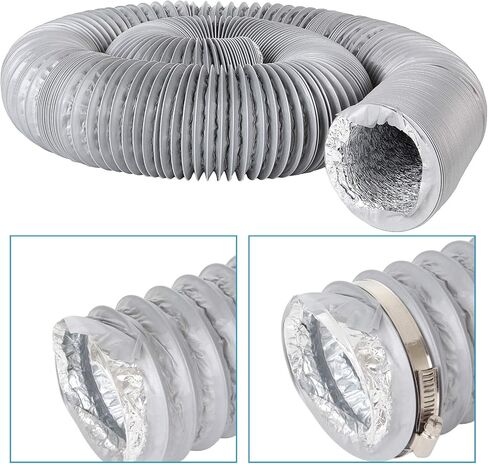 Dryer Vent Hose 16 ft 3 Inch Dryer Duct Flexible Dryer Hose Vent Kit Aluminum Foil Ducting with 2 Stainless Steel Worm Clamp for HVAC Ventilation, Fan Filter and Grow Tent in Saudi Arabia